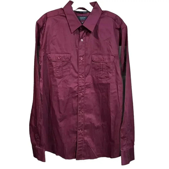 Guess men's long sleeve textured button down shirt red Size Large Occasion Party - Picture 1 of 14